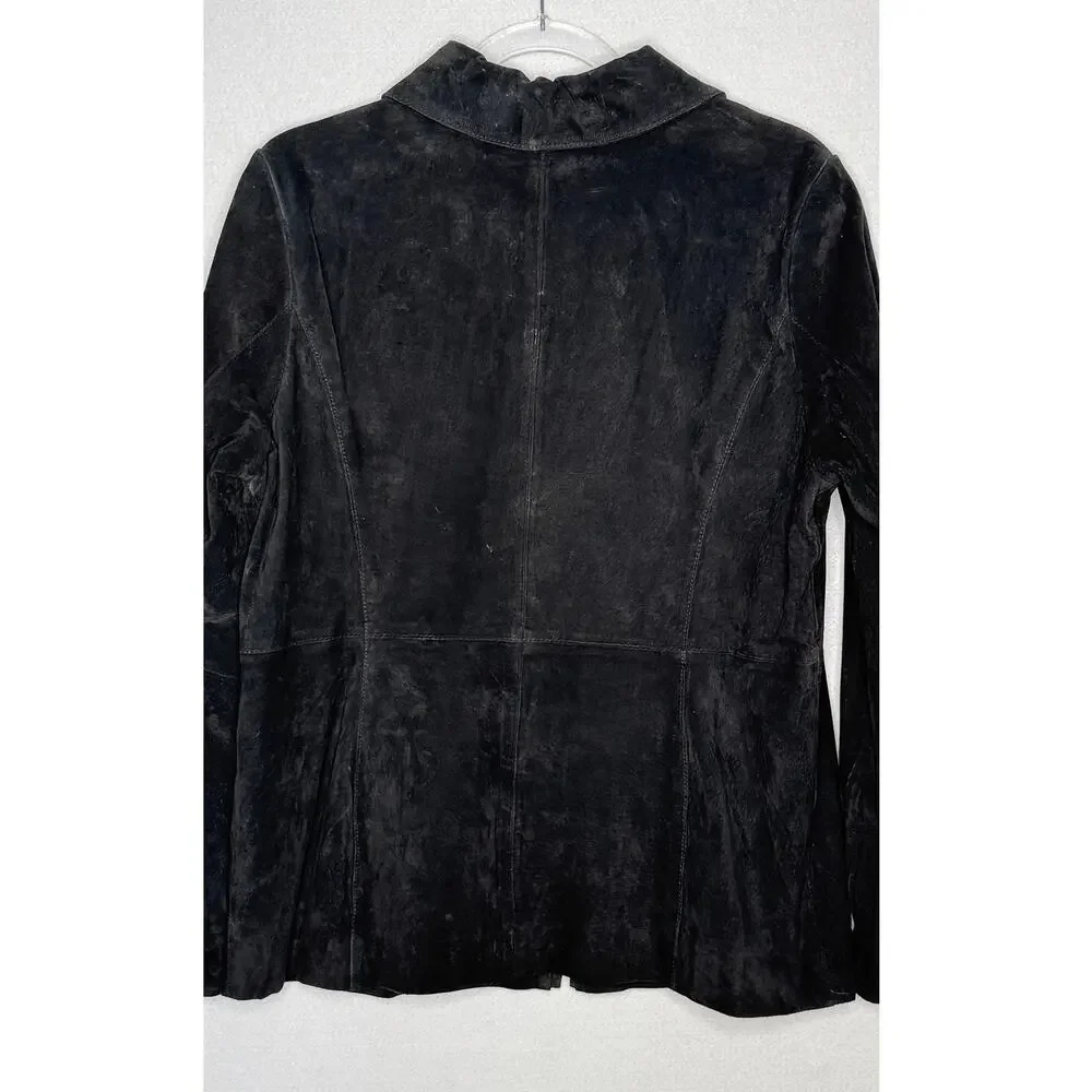 2000s Dennis Basso Washable Black Suede Leather Jacket zippered Cuffs Medium